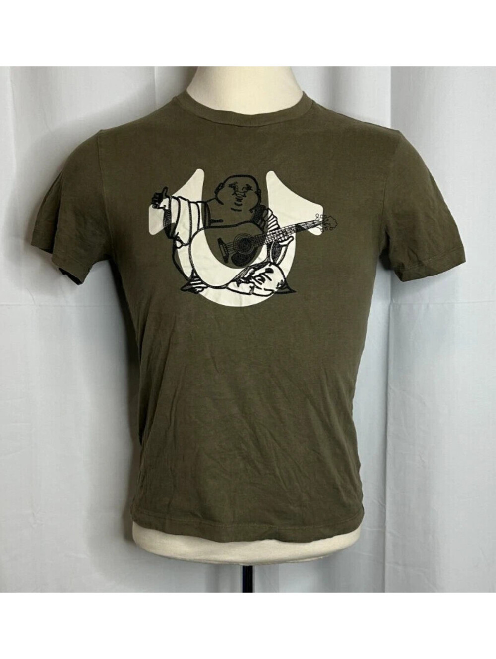 True Religion Men's Small Olive Green Graphic Logo T-Shirt